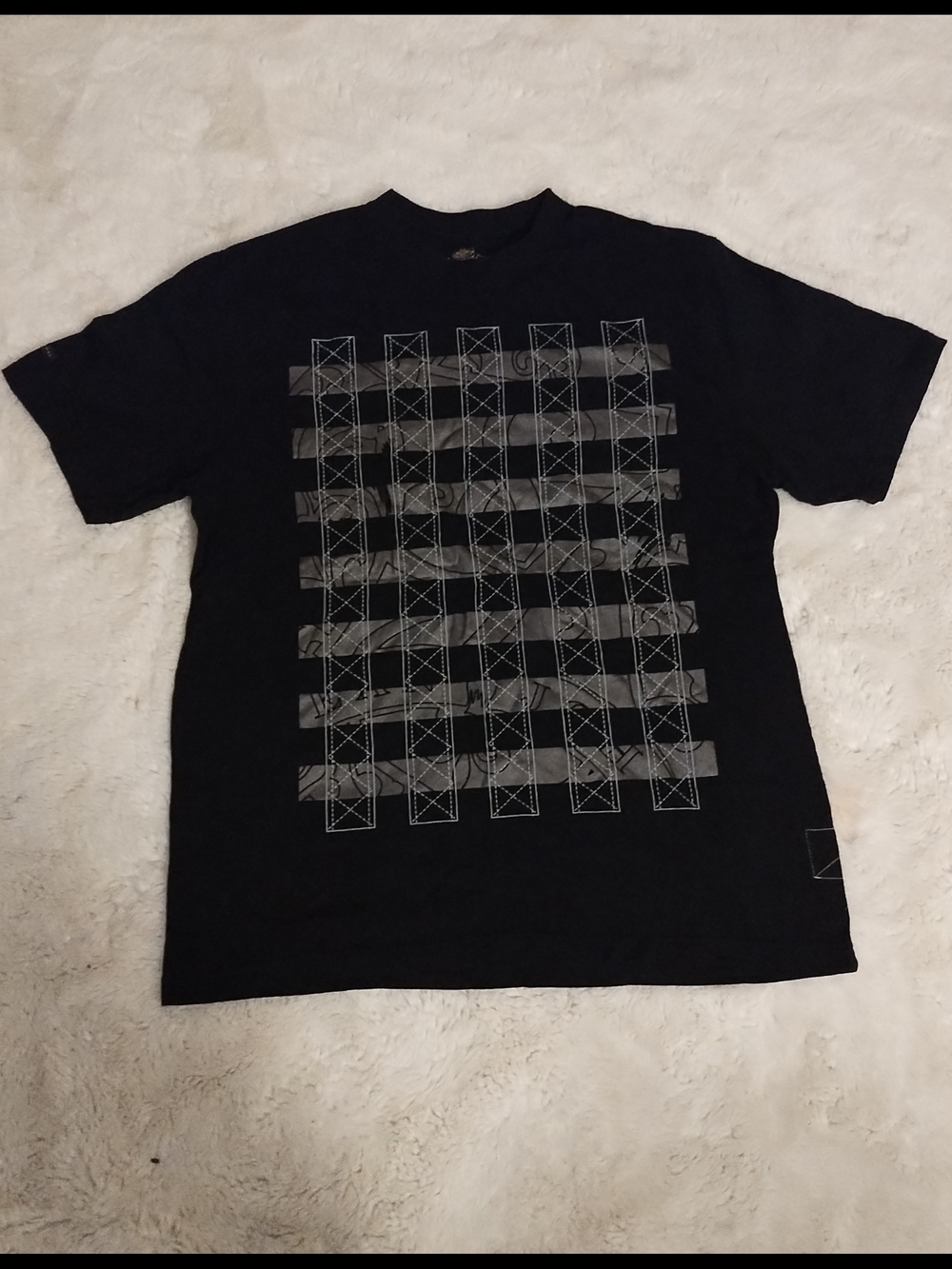 Sean John Black Tee with Grey Grid Stitch Graphic